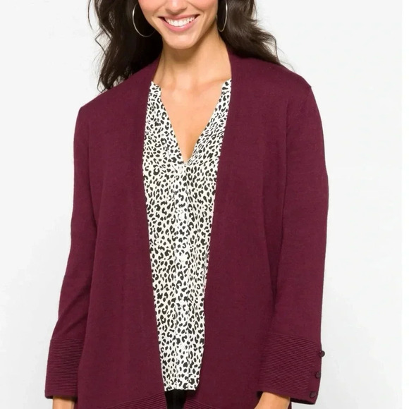 NWT Stitch Fix EVOLUTION by Cyrus Myna Button Sleeve Cardigan Burgundy Small - Picture 3 of 12